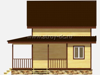 Дом из бруса, проект Д74, с открытой угловой террасой, двухскатной крышей, крыльцом и двумя спальнями, размером 8х8 метров, площадью 90 квадратных метров - фото проекта 4