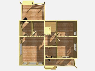 Каркасный дом, проект Д83, с террасой, многоскатной крышей и четырьмя спальнями, размером 9х10,5 метров, площадью 125,18 квадратных метров - фото проекта 1